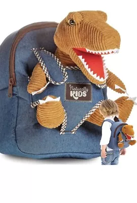 Naturally KIDS Small Dinosaur Backpack T-REX Toy Toddler Denim PLUSH NEW • $19.65