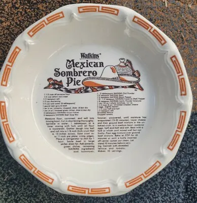 Vintage 1983 Watkins Mexican Sombrero Pie Plate/Baking Pan - 10 1/2  - Recipe • $15