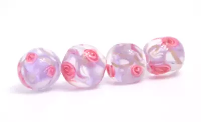 New 4 Piece Set Of Fine Murano Lampwork Glass Beads- 12mm Inner Flowers - A7176c • $0.99