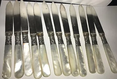 Vintage J. Russell & Co.Mother Of Pearl Handled SPREADER Set Of 12 KNIVES • $150