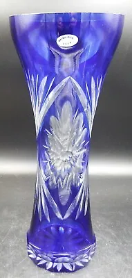 USSR 10 5/8  Cobalt Blue Cut To Clear Crystal Vase EXC!! • $49.95