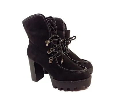 Bamboo Women's Black Platform Winter Boots Size 6 Intensity Lace-Up Fleece  • $26.03