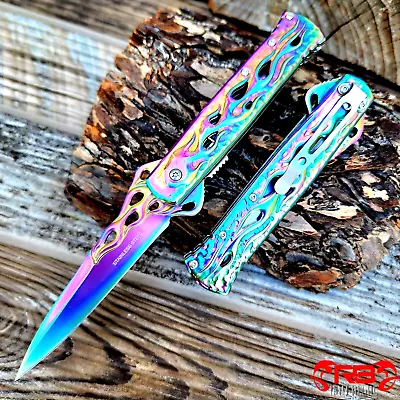 9” RAINBOW SPRING OPEN ASSISTED TACTICAL FOLDING OPEN POCKET KNIFE EDC Blade • $16.02