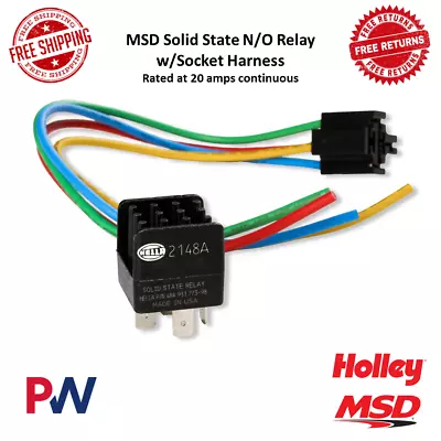 MSD SPST Solid State Normally Open Relay 20Amp - 12 VDC W/ Socket Harness #89612 • $76.67