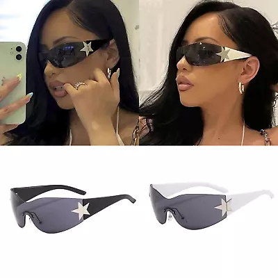 Fashion Rimless Y2k Sunglasses Star Shades Wrap Around Sun Glasses Women • £4.99