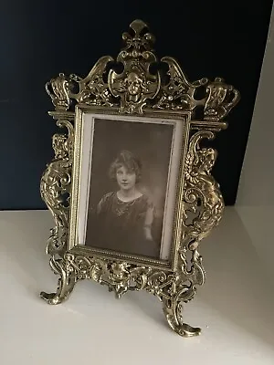 £49 • Buy Vintage~ Ornate Cast Brass~ Rococo Style Photograph Frame~ With Easel Type Stand