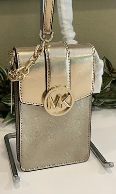 Michael Kors Carmen Small Mini Ns Phone Chain Crossbody Bag Metallic Gold • $68.99