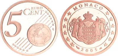 Monaco 5 Cent 2005 Currency Coin Pf IN Münzkapsel. Rare Year Polished 106735 • $68.32