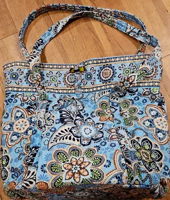 Vera Bradley Tote Bali Blue Light Blue Flowers Blooms Green Brown Navy 17 X14  • $13.99