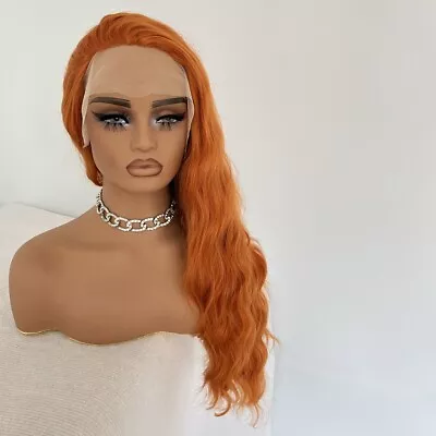 Women Glueless T Lace Front Wig Ginger Orange Long Wavy Heat Resistant Synthetic • $27.99