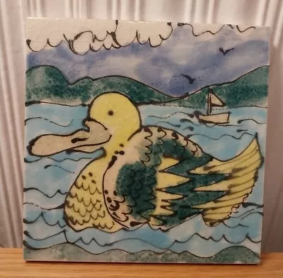 Vintage Hand Painted Wall Tile  6 Inches Duck Design VGC • £8