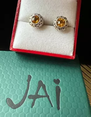 JAI John Hardy Sterling Silver Box Chain Gemstone Stud Earrings Citrine • $139.99