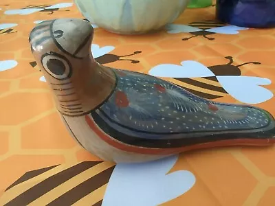 Vintage MCM Mexican Tonala Burnished Clay Art Pottery Bird Hand Painted Mexico • $24.95