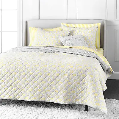 Hailey Yellow Floral Queen Quilt Set - 3 Piece 100% Cotton Bedspread Cool Cri • $102.99