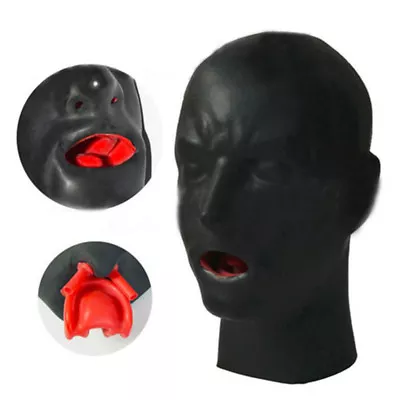 Men Black Latex Mask With Red Teeth Gag Nose Tube 1.0mm Thick Hood Back Zipper • $60