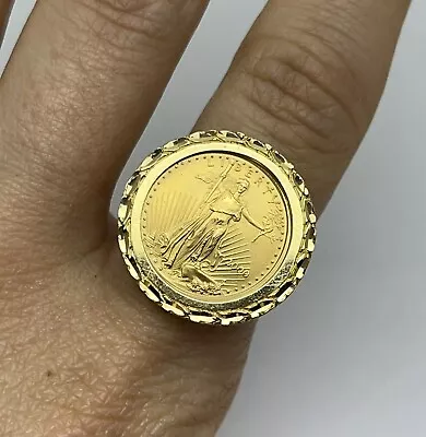 14K 1/10 OZ AMERICAN EAGLE GOLD COIN RING Size 7.5 Year 2000 Ladies Band Gift • $1374.18