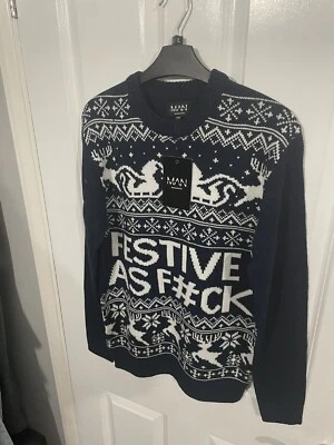 £3 • Buy Boohoo Man Festive Slogan Knitted Christmas Jumper 