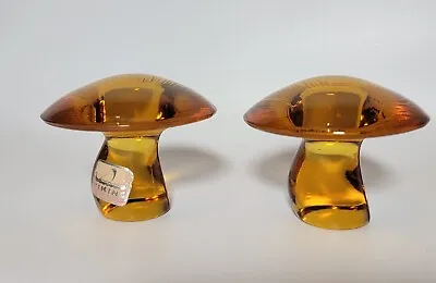 Viking Persimmon Orange Glass Small Mushroom Paperweight Lot Of 2 Amber MCM VTG  • $299.99