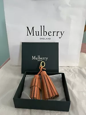 Mulberry Leather Iris Double Tassel Keychain Apricot BNWT Mulberry Gift Box &Bag • £49.99