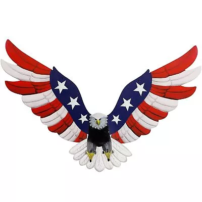 Metal Wall Art 23.6  X 14  American Flag Bald Eagle Hanging Patriotic Sculptu... • $27.44