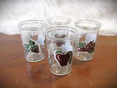 4 Vintage Country Grape Apple Strawberry BAMA Jelly Jars Juice Glasses • $16.99