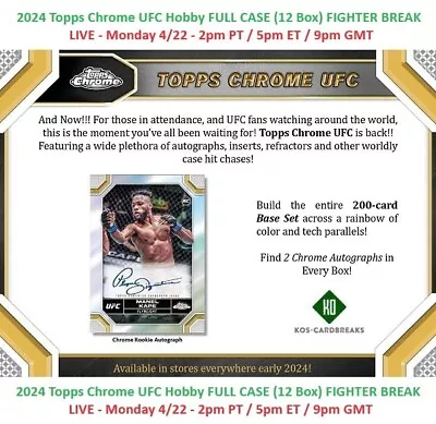 Mike Davis 2024 Topps Chrome UFC Hobby 1 CASE 12 Box FIGHTER BREAK #4 • $2.49