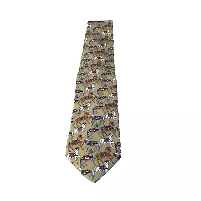 Vtg 90's Lands End Pure Silk Tie Mens Classic Brown Horse All Over Made USA • $5.99