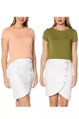 G By Giuliana 2-pack EcoLuxe Jersey Soft Tees Olive/Coral • $17.99