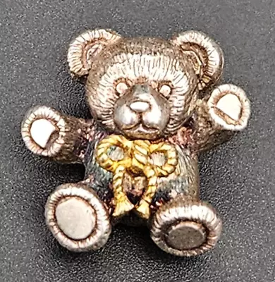 Mystery Designer 3/4  Sterling Silver 18K Gold Bow Teddy Bear Pendant • $71.25