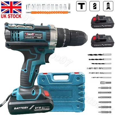 21V Cordless Hammer Drill Set Electric Impact Driver Screwdriver & 2 Battery UK • £24.99