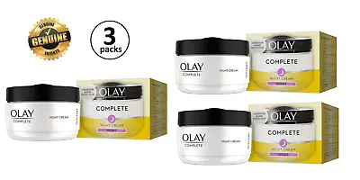 3x Olay Complete Care Moisturiser Night Cream 3-in-1 Anti-ageing Pro-V B5 50ml • £21.22