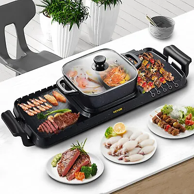 $99.99 • Buy VEVOR Electric BBQ Grill Hot Pot Oven Pan 3in1 Barbecue Grill 2400W Plate Home