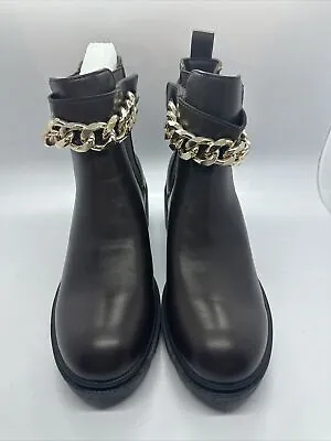 FOREVER WOMEN'S BROWN VEGAN ANKLE MILITARY STYLE BOOTS CHAIN ACCENT SIZE 10 New • $15.20