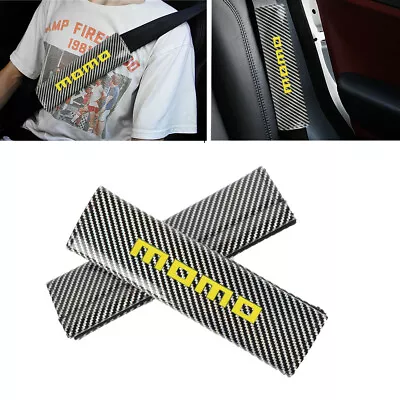 Universal MOMO Gray Carbon Fiber Look Car Seat Belt Cover Shoulder Pad Protect • $12