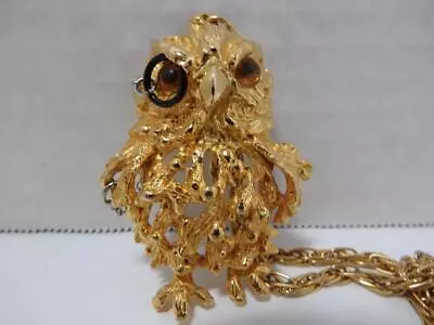 Vintage Lancer Large Owl Wearing A Monocle With Chain Necklace Jewelry • $59.99