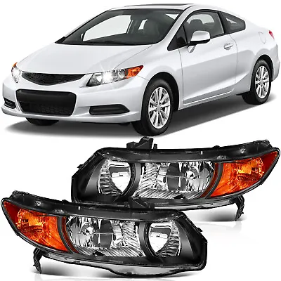 Headlight Assembly For 2006-2011 Honda Civic Coupe 2Dr Black Housing Left+Right • $83.99