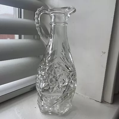 Vintage Small Cut Crystal Decanter With A Handle Vinegar Oil Jar Bottle No Top • $15