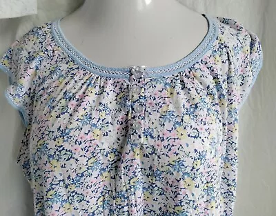 Miss Elaine's Used Cotton Blend Sleeveless Blue Floral Nightgown Short XL • $17.76
