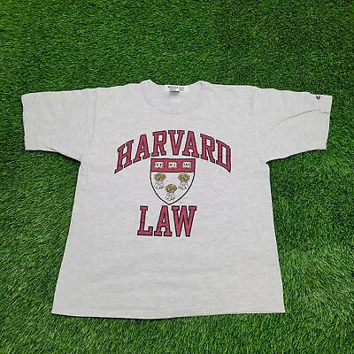 Vintage 90s Champion Harvard-Law Crimson Shirt L-Short 21x26 Gray Collegiate USA • $58.77