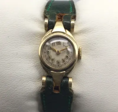 Vintage Blancpain Rayville Watch Women 14K Gold Small Green Band Manual Wind • $339.99