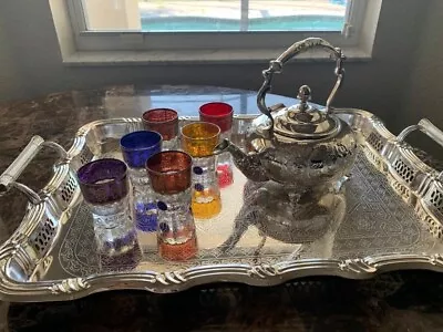 Moroccan Handmade Silver-Plated Teapot With A Set Of 6 Teacups • $140