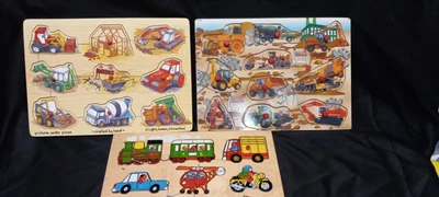 $15 • Buy Wooden Peg Puzzles Easy Grip Construction Trucks Cars Motorcycle Check Pics M&D