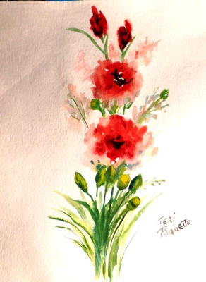 $18 • Buy Original Watercolorred Poppies-stems-buds-9 X 12-signed