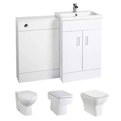 1000mm Bathroom Combination Basin Vanity Unit Modern WC Back To Wall Toilet Pan • £269.95