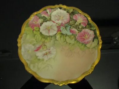 ANTIQUE Elite Limoges Hand Painted Morning Glory Gold Gilt Plate Signed L Bart! • $75