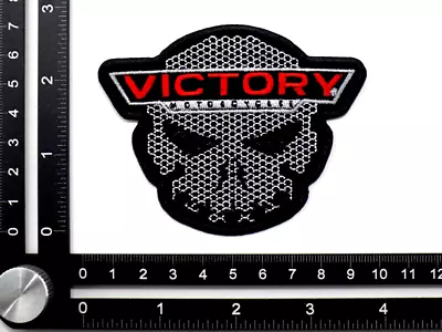 VICTORY MOTORCYCLES EMBROIDERED PATCH IRON/SEW ON ~3-1/2 X 2-3/4  SKULL JUDGE V2 • $6.99