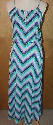 NEW Veronica M Maxi Dress XS Teal Blue Green Purple Gray Stripes • $19.99