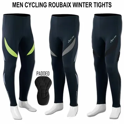 Mens Cycling Tights Winter Thermal Padded Pants Cycle Long Trouser • £8.95