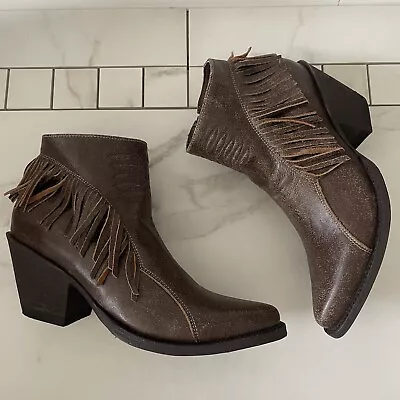 OG Old Gringo Nina Ankle Boots Womens 6.5 B Brown Leather Fringe Cowboy Western • $129.50