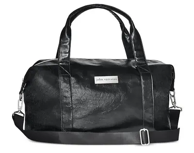 John Varvatos Black Faux Leather Weekender Duffle Carry On Weekender Tote Bag • $29.99